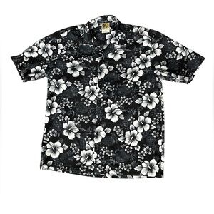 Winnie Fashion Men's Large Navy Blue & White Floral Hawaiian Shirt Quality